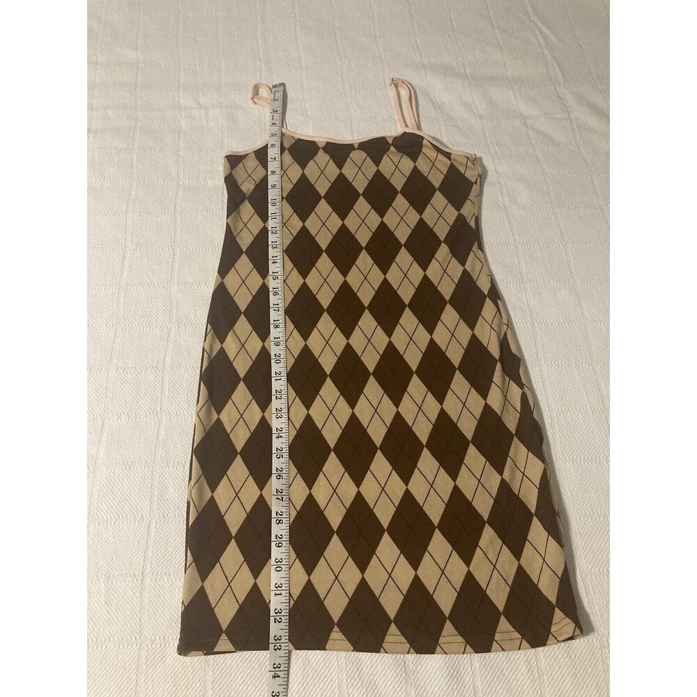 SHEIN Mini Dress Brown Argyle Bodycon Academia Lightweight Size L 8/10 Flirty - Picture 2 of 9